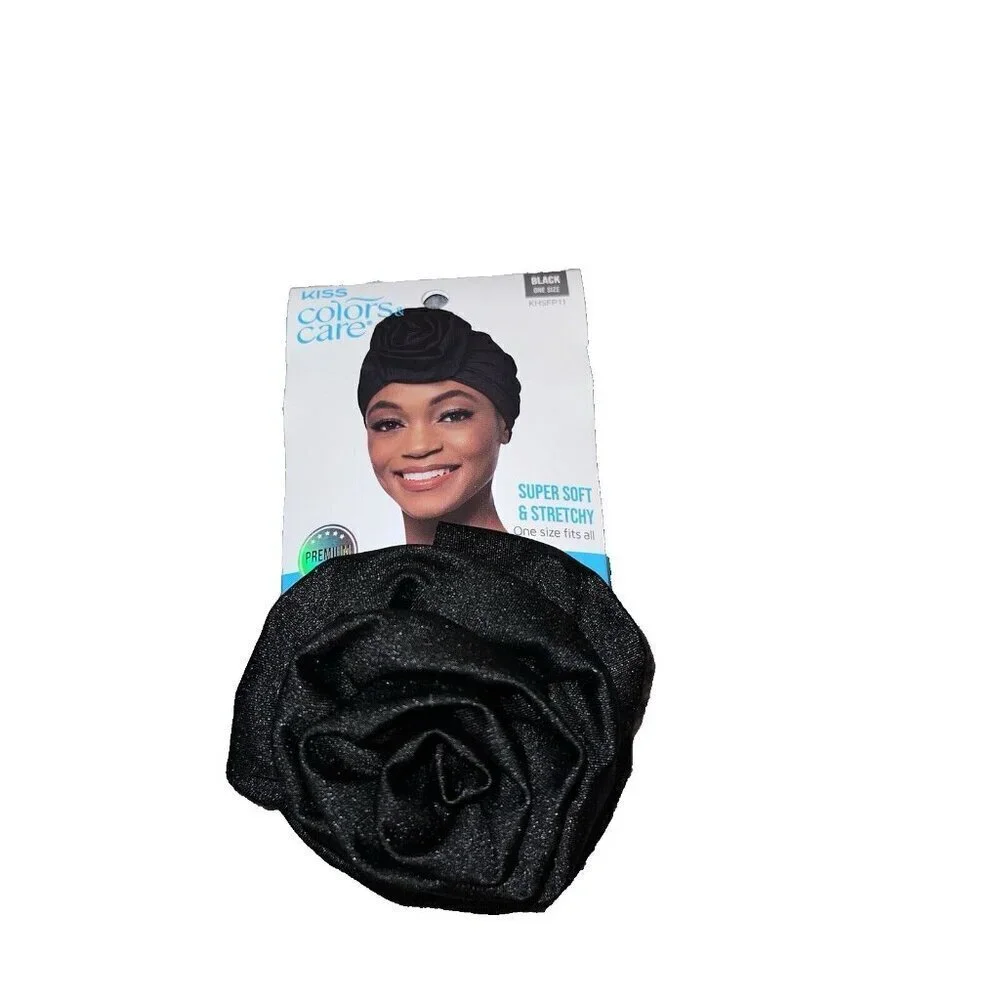 KISS Soft Satin Pre Tied Turbin With Top Knot Black Long Lasting Multi-Purpose